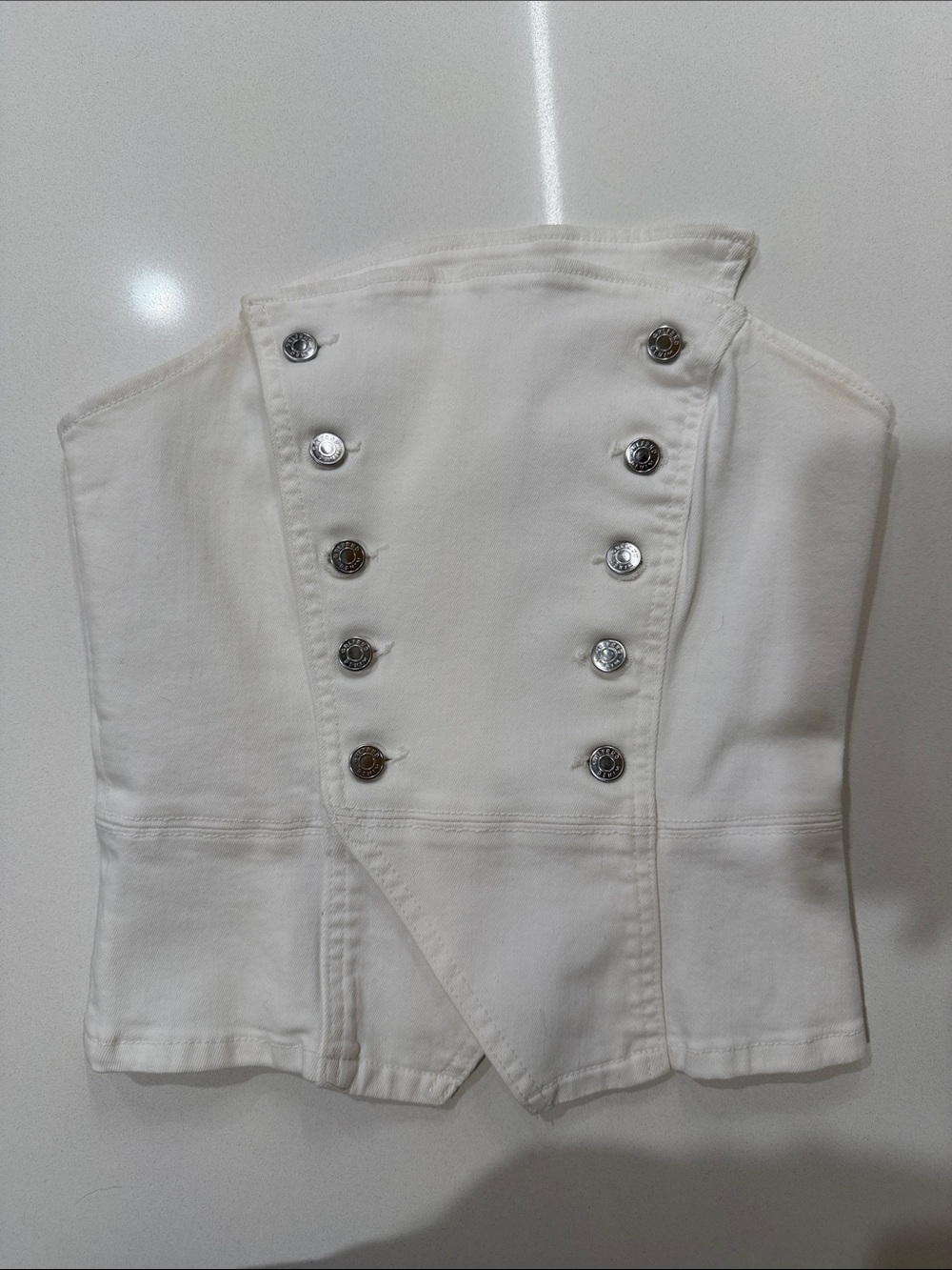 GRLFRND Florence White Denim Button Front Strapless Tube Top Size XS